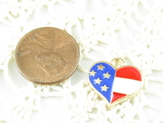 USA Flag Heart Charm - 925 Sterling Silver, Fits Pandora & European Bracelets, Gift Ready