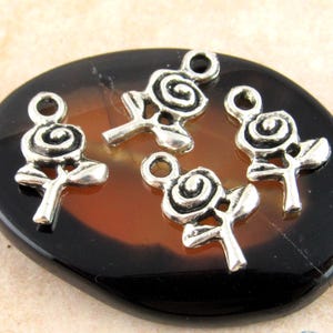 Tiny Flower Charms, Small Flower Dangles, Antiqued Silver Flower Charms, Floral Dangle Drops (10) - S152