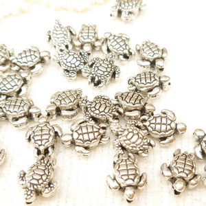 Sea Turtle  Spacer Beads, 9mm Whimsical, Miniature Life-like Turtle Beads , 3D Antique Silver (10) - SF39