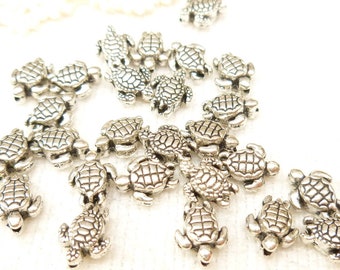 Sea Turtle  Spacer Beads, 9mm Whimsical, Miniature Life-like Turtle Beads , 3D Antique Silver (10) - SF39