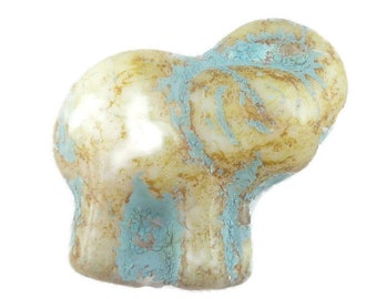 Patina Elephant Bead, Turquoise Elephant Czech Pressed Glass Bead (1  bead or full strand)