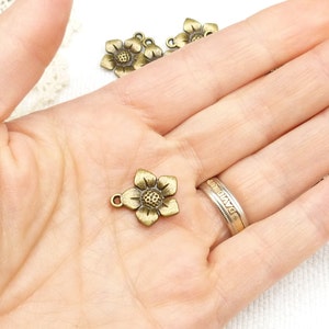 Detailed Bronze Tone Flower Charm 6 A31 image 5