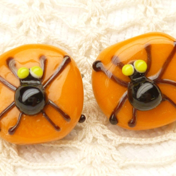 Orange Halloween Spider Lentil Lampwork Glass Beads (2)