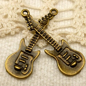 Electric Guitar Charm Pendant, Bronze Guitar Charm 5 A47 image 1