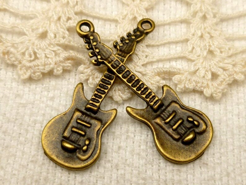 Electric Guitar Charm Pendant, Bronze Guitar Charm 5 A47 image 1