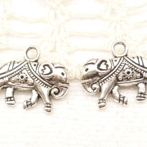 Silver Tone Elephant Charms, Indian Decorated Elephant Charms, 3D Elephant Charms, 4 S119 image 1