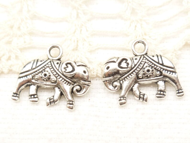 Silver Tone Elephant Charms, Indian Decorated Elephant Charms, 3D Elephant Charms, 4 S119 image 1