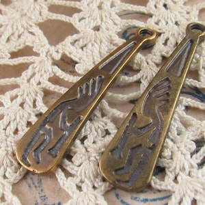 Bronze Kokopelli Fertility Charm Pendant, Agriculture, Southwestern Symbol, Tribal Figure, Mykonos (2 - one pair) - M72 - X0676