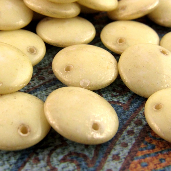 12mm Yellow Ivory Lentil Czech Glass Beads, Bone Colored Coin Beads (12, 25 or 50 beads) - 0462/LEN