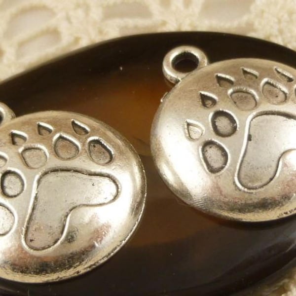 Bear Paw Prints Charms,  Animal Prints Charms, Antique Silver (4) - S22