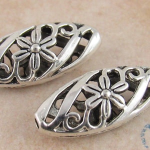24mm Intricate Filigree Flower Oval Metal Spacer Beads (4 or 10 beads) - SF40