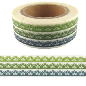 Ruban adhésif Washi pour napperon dentelle verte, ruban adhésif Washi avec bordure verte, rouleau complet - D