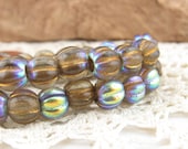 Large Hole Czech Glass Bead, AB Metallic Neutral Colors Melon Round Bead (1 strand) - BH8 065