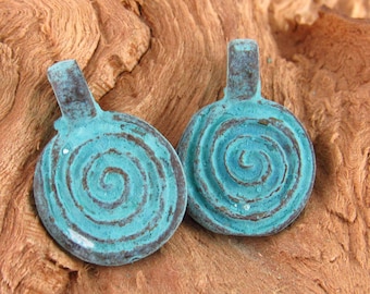 Rustic Patina Two Sided Swirl Disc Casting Pendant Charm, Mykonos Casting (2) - M35 - X2833