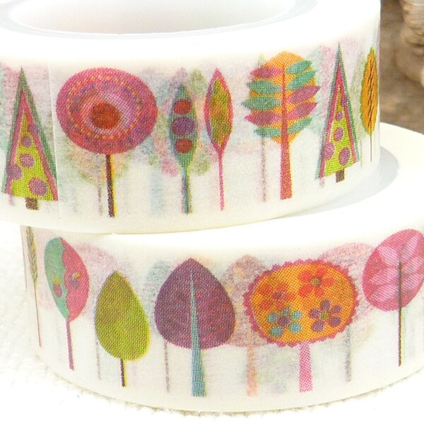 Washitejp, regnbågsträds-washitejp, rosa träds-washitejp, lila träds-washitejp, hel rulle - N592