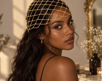 Gold Mesh Hairpiece, Statement Headband, Bridal Hair Accessory
