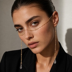 Gold Face Chain with Crystal Drops, Bridal Jewelry, Festival Accessory, Statement Body Chain