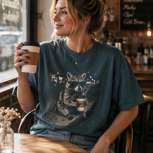 Coffee Mom Shirt, Coffee Tee, Mama Coffee, Racoon Shirt Funny, Retro Graphic image 1