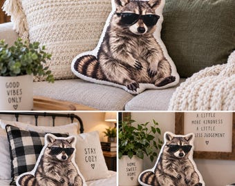Racoon, Pillow, Funny Pillow, New Homecomer Gift, Custom-shaped pillow, Raccoon Plush Throw Pillow, Home Decor Gift, Raccoon Shaped Pillow