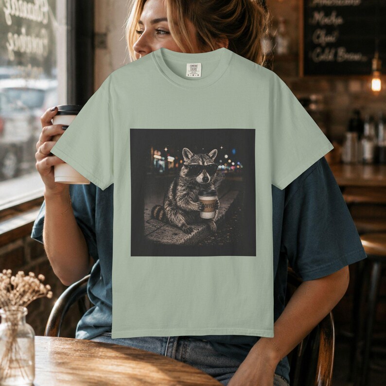 Coffee Mom Shirt, Coffee Tee, Mama Coffee, Racoon Shirt Funny, Retro Graphic image 5