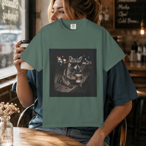 Coffee Mom Shirt, Coffee Tee, Mama Coffee, Racoon Shirt Funny, Retro Graphic image 6