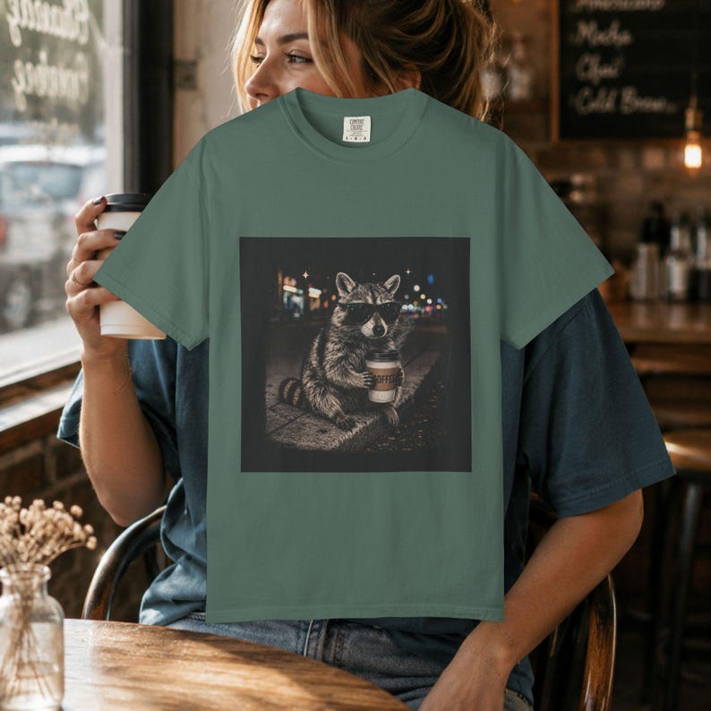 Coffee Mom Shirt, Coffee Tee, Mama Coffee, Racoon Shirt Funny, Retro Graphic image 6