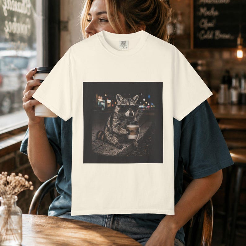 Coffee Mom Shirt, Coffee Tee, Mama Coffee, Racoon Shirt Funny, Retro Graphic image 3