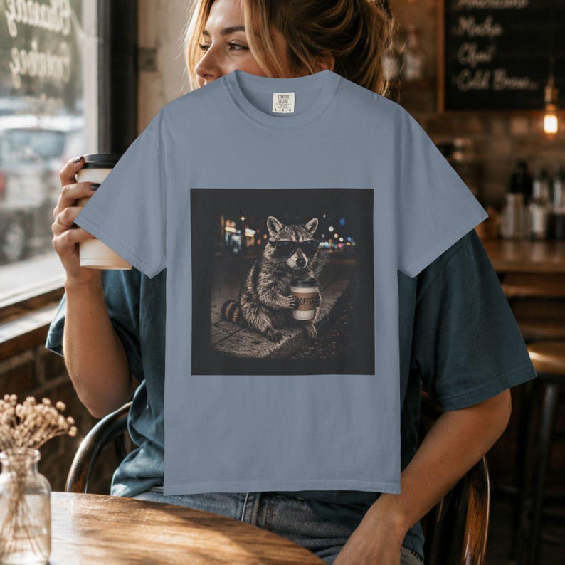 Coffee Mom Shirt, Coffee Tee, Mama Coffee, Racoon Shirt Funny, Retro Graphic image 7