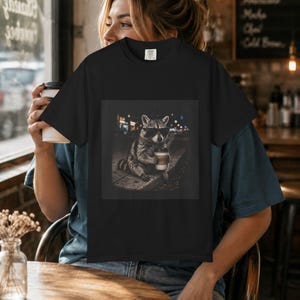 Coffee Mom Shirt, Coffee Tee, Mama Coffee, Racoon Shirt Funny, Retro Graphic image 8