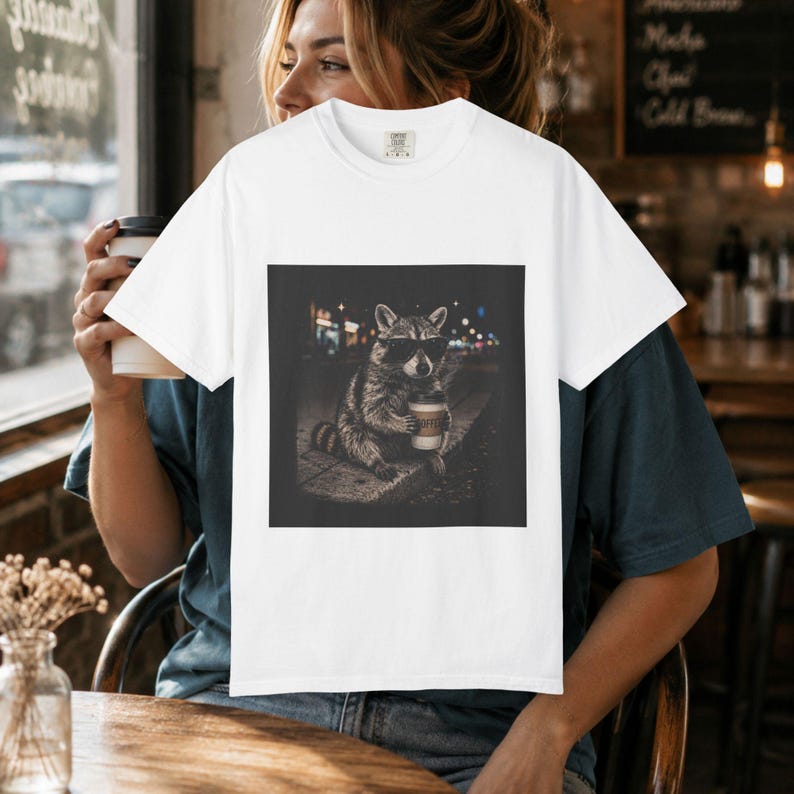 Coffee Mom Shirt, Coffee Tee, Mama Coffee, Racoon Shirt Funny, Retro Graphic image 2