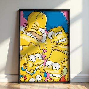 Simpsons-familjen-affisch, tecknad TV-serie väggkonst, Homer Marge Bart Lisa Maggie tryck, färgglad animerad dekor, presentkonstverk för fans