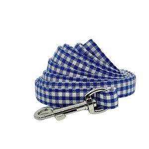Royal Blue Gingham Dog leash, Swivel Hook Pet Lead In A 4 Or 5 Foot Length