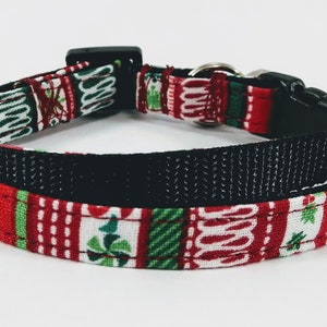 Holiday Cat Collar With Optional Flower Or Bow Tie Red And Green Christmas Candy Breakaway Collar Adjustable Sizes S Kitten, M, L image 3