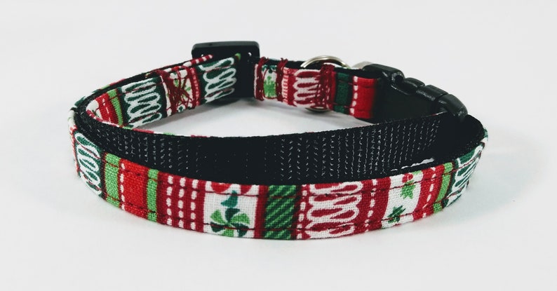 Holiday Cat Collar With Optional Flower Or Bow Tie Red And Green Christmas Candy Breakaway Collar Adjustable Sizes S Kitten, M, L image 3