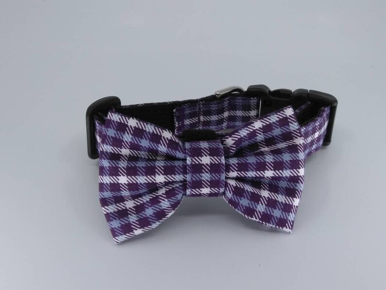 Bow Tie Dog Collar Purple Plaid Adjustable Pet Collar Etsy