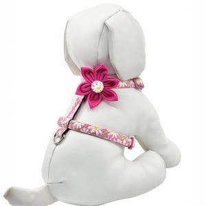Pink Daisy Dog Harness With Optional Flower, Adjustable Pet Harness Sizes XSmall, Small,  Medium