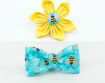 Blue Sparkly Bumble Bee Flower Or Bow Tie Accessory For Your Dog’s Or Cat’s Harness Or Collar