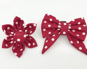 Add A Red Medium Polka Dot Sailor Bow Or Flower To Your Dogs Collar