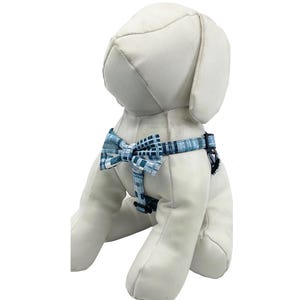 Step In Harness With Optional Bow Tie Blue Madeira Plaid Patchwork: Adjustable Sizes XXS-M