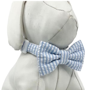 Dog Collar With Optional Bow Tie Blue And White Striped Seersucker, Pet Collar Adjustable Sizes XXS, XS, S, M, L, XL