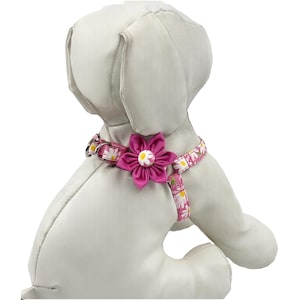 Floral Pink Daisy Step in Dog Harness With Optional Flower Adjustable Pet Harness Sizes XXSmall, XSmall, Small, Medium