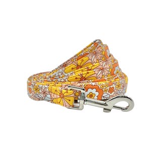 Orange Flower Print Dog leash, Handmade Swivel Hook Dog Lead
