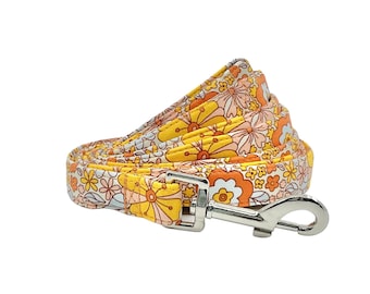 Orange Flower Print Dog leash, Handmade Swivel Hook Dog Lead