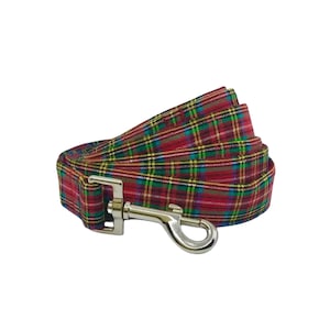 Red Tartan Plaid Dog leash, Pet Swivel Hook Lead in a 4 or 5 Foot Length