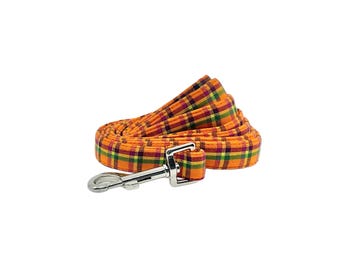 Orange Plaid Dog Leash Swivel Hook Pet Lead: 4 or 5 Foot Length