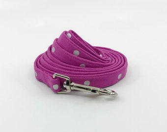 Dog Leash, Purple And Silver Metallic Polka Dot Swivel Hook Pet Lead