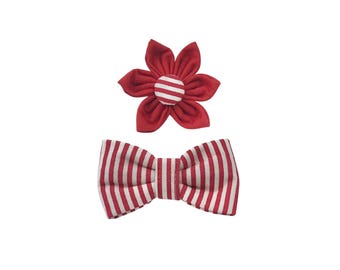 Red And White Striped Flower Or Bow Tie Accessory For Your Pet’s Collar