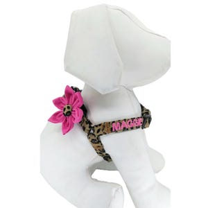 Personalized Animal Print Step in Dog Harness With Optional Flower, Cheetah Print Pet Harness, Adjustable  XXS , XS, S, M, L