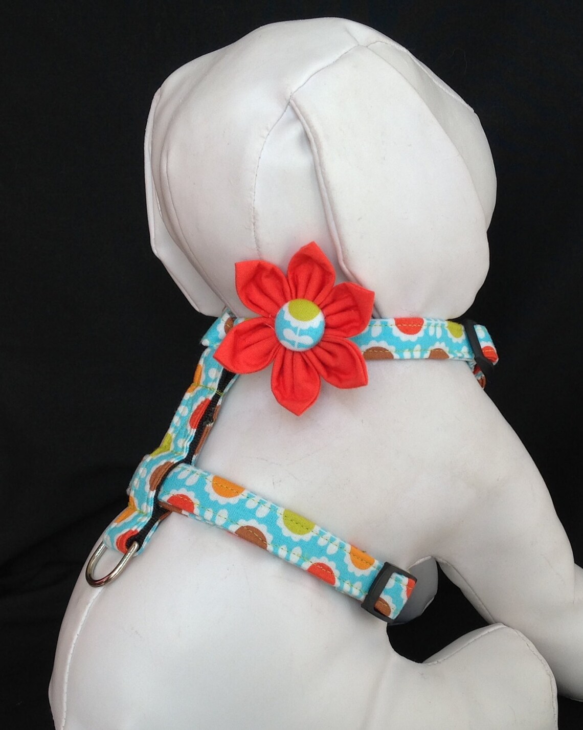 Dog Harness With Flower Retro Daisy Aqua Pattern Pet Etsy