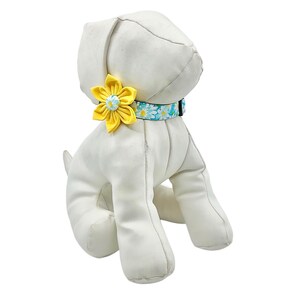 Floral Teal Daisy Dog Collar With Optional Yellow Flower, Adjustable Pet Collar Size XXS, XS, S, M, L, XL